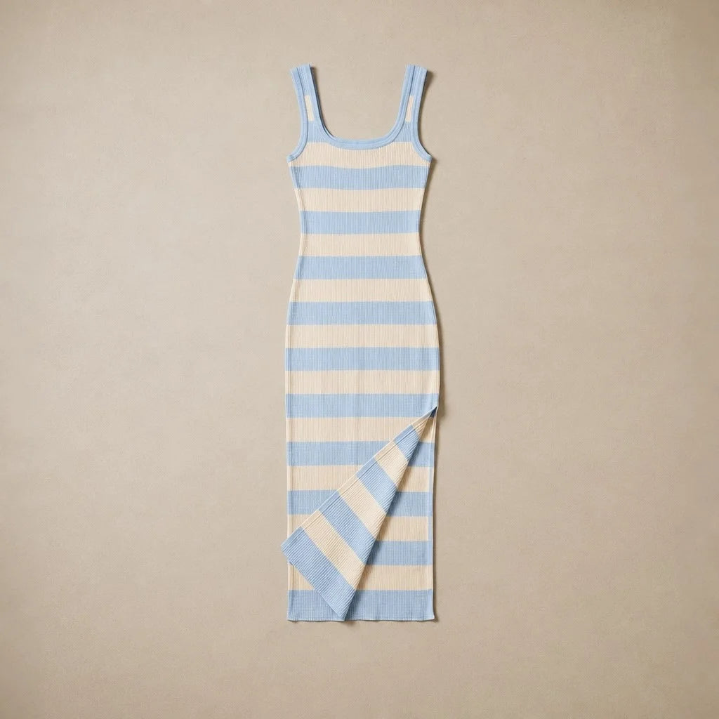 Robe Moulante Fendue à Rayures Donatella
