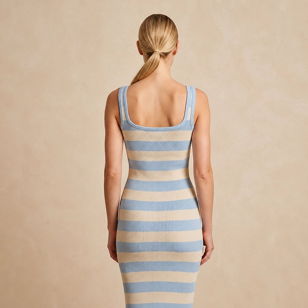 Robe Moulante Fendue à Rayures Donatella