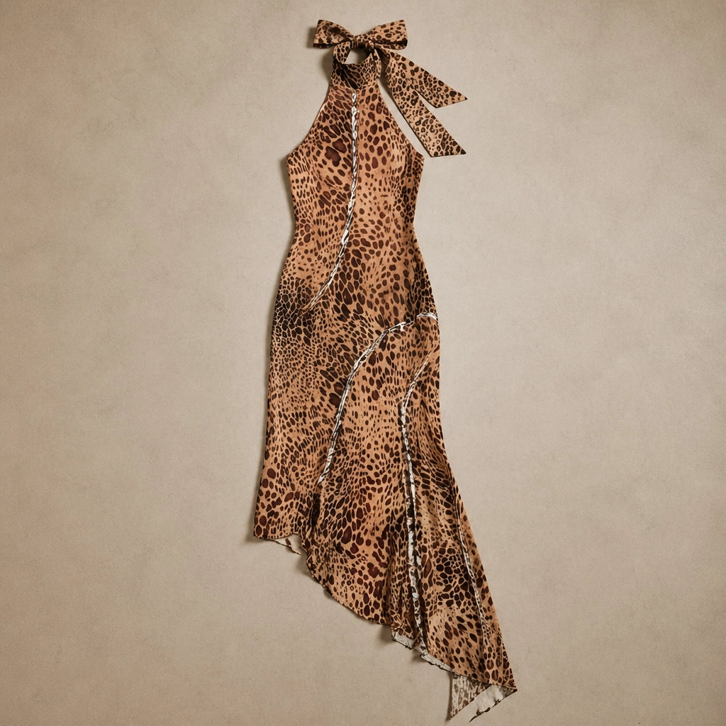 Robe Moulante Licou à Imprimé Léopard Fiorella