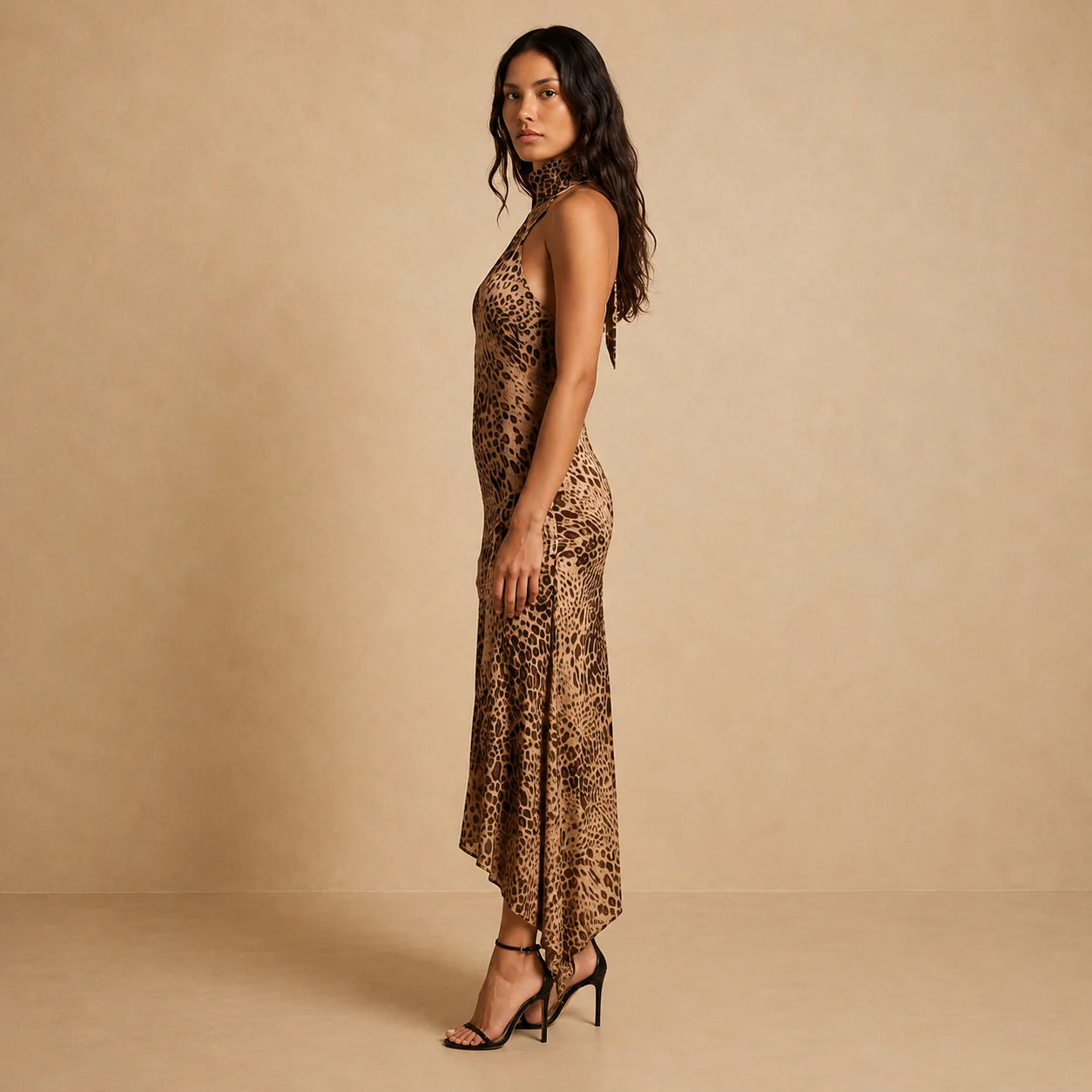 Robe Moulante Licou à Imprimé Léopard Fiorella