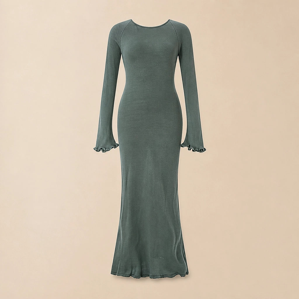 Robe Moulante Tricotée à Finitions Volantées Mula