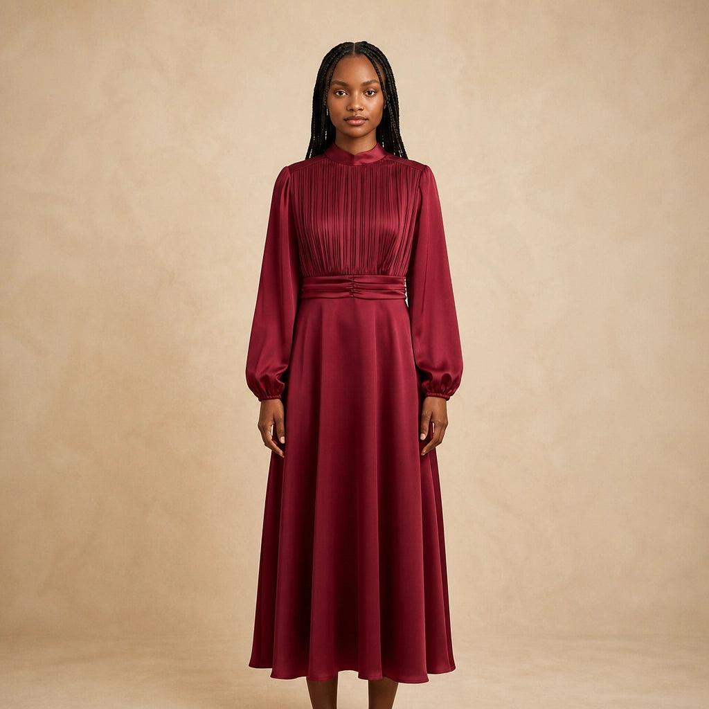 Robe Patineuse Rouge Foncé Plissée Augeri