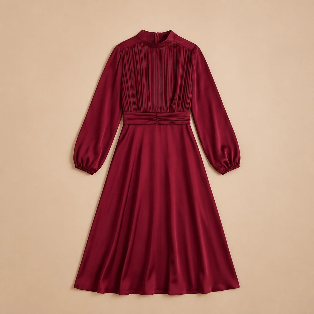 Robe Patineuse Rouge Foncé Plissée Augeri