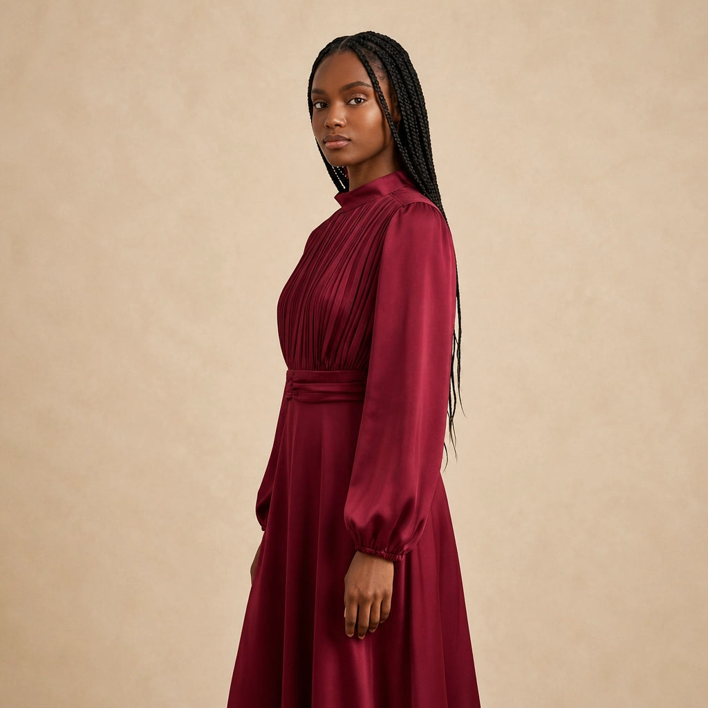 Robe Patineuse Rouge Foncé Plissée Augeri