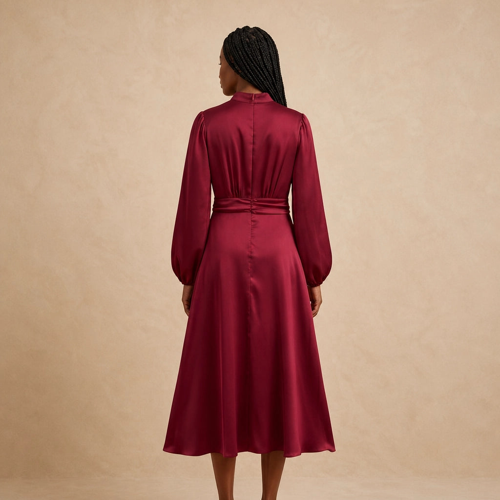 Robe Patineuse Rouge Foncé Plissée Augeri