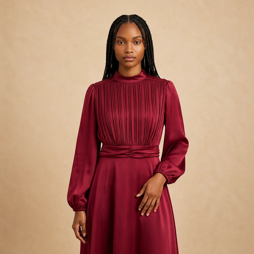 Robe Patineuse Rouge Foncé Plissée Augeri